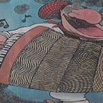 A Barney & Clyde comic strip showing a large figure in bold crosshatched patterned clothing with a pink hat.