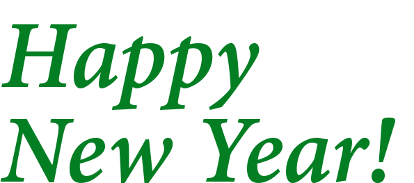 Text in green reading "Happy New Year"
