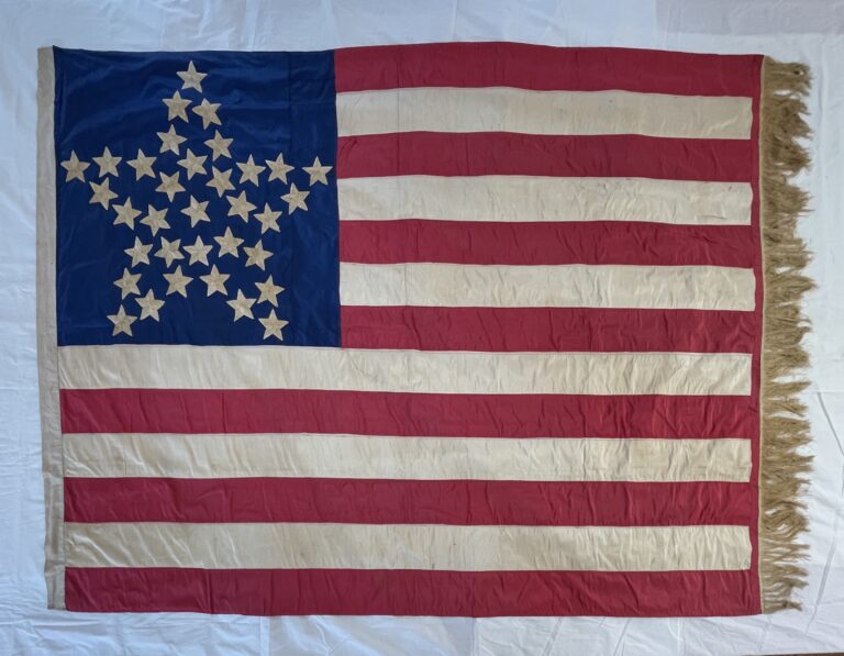 35-Star Barbourville Home Guard flag mounted and displayed in a black case.