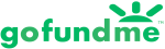 Illustrated text in bright green reading "go fund me"